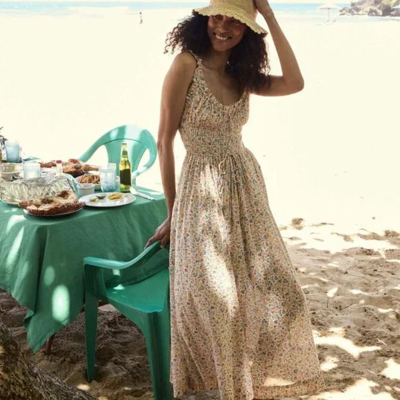 New Doen Emmaretta Floral Cotton Midi-Dress, Wilder Clover Floral, Size S - Picture 4 of 9